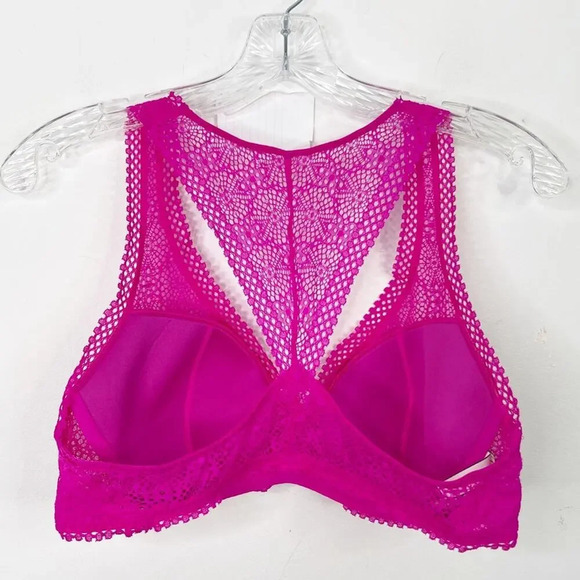 VICTORIA’S SECRET Pink Lace Racerback Lightly Lined Bralette Bra Sz. Large - Picture 2 of 2